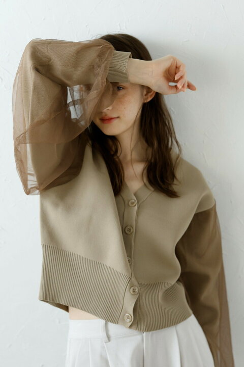 カーディガン TULLE SLEEVE KNIT CARDIGAN/チュールスリーブニット 