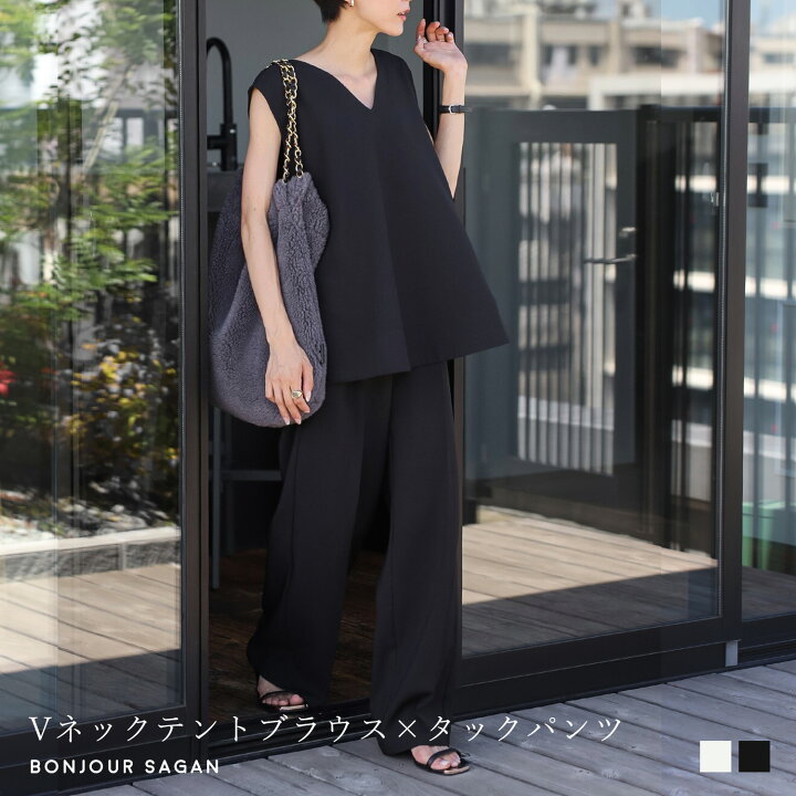 楽天市場】2点セット Vネックブラウス タックパンツ レディース 楽天市場】2点セット Vネックブラウス タックパンツ レディース