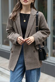 ＼マラソン限定！5000円以上購入で15％OFFクーポンで6732円／ダブルジャケット フラップポケット テーラードジャケット チェック柄 オーバーサイズ 秋 冬 秋冬 ボンサガ ガンクラブチェックオーバーサイズダブルジャケット 【一部予約/12月中旬】