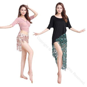 ベリーダンス トップス単品 レディース 社交ダンス ベリー トップス五分袖 ラテンダンス衣装 ラメ素材レッスンウェア アラビアン衣装 フィットネス ヨガ コスチューム 練習着 ステージ衣装