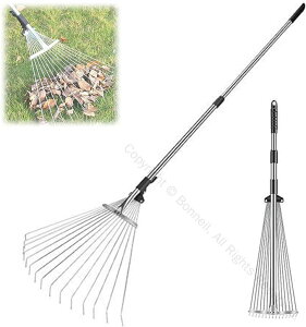 15爪 ガーデンレーキ 熊手 レーキ 伸縮式 延長ポール付き 長さ調節可能 落ち葉レーキ ガーデニング用 軽量航空アルミ製 園芸 草刈り 芝生 庭掃除 雑草集め 清掃 草刈り作業に最適 庭園用多機