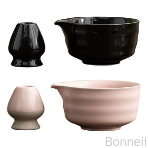 注ぎ口付きセラミック抹茶ボウル 抹茶セット お茶セット 泡立て器ホルダー付き磁器ボウル ホームオフィスティールーム用 高品質和風デザインで使いやすい耐久性抜群の陶器製抹茶碗セッ