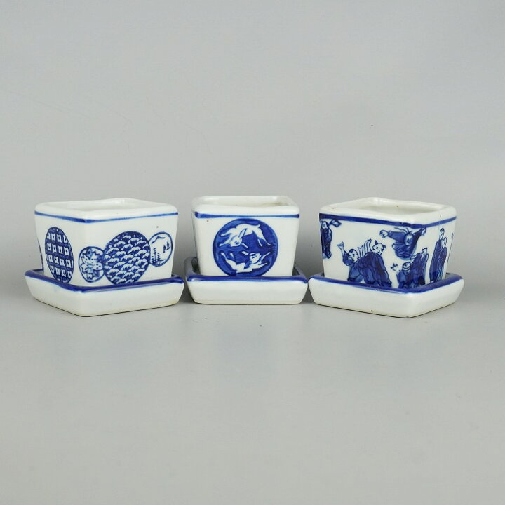 楽天市場】盆栽鉢 絵鉢 3点セット 小鉢 長辺 約6.5cm 正方鉢 チョウ 花 