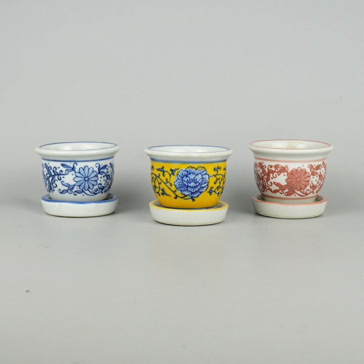 楽天市場】盆栽鉢 絵鉢 3点セット 小鉢 長辺 約7cm 丸鉢 花 赤 青 黄 