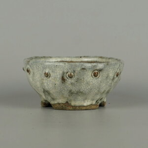 盆栽鉢 文山 越前文山 小型 長辺 約 10.4cm 鯖江園芸 丸鉢 鋲打 釉薬 鑑賞 観賞用 現品