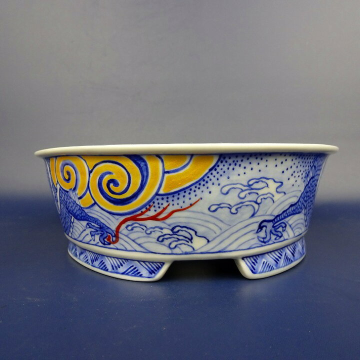 楽天市場】盆栽鉢 月香 小型 長辺 約18cm 楕円鉢 染付 龍 共布 共箱 