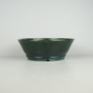盆栽鉢 常滑 秀峰 中型 長辺 約25.8cm 丸鉢 緑釉 釉薬 現品 新品 送料無料