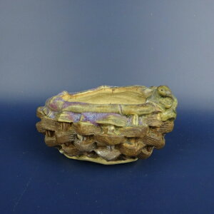 盆栽鉢 正志 古本正志 丸鉢 籠彫 蛙付 釉薬 観賞用 現品 新品 送料無料