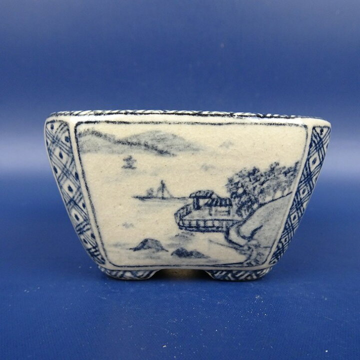 楽天市場】盆栽鉢 紀伊 小鉢 長辺 約7.2cm 正方鉢 撫角 染付 風景画 