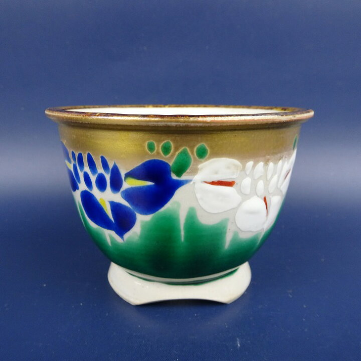 楽天市場】盆栽鉢 九谷 廣仙 小鉢 長辺 約9.2cm 丸鉢 外縁 色絵 花 
