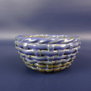盆栽鉢 光山 小鉢 長辺 約8.5cm 丸鉢 縄縁 籠編 釉薬 現品 送料無料