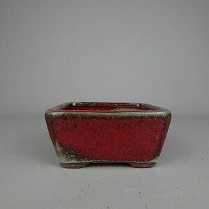 盆栽鉢 落款なし 小型 長辺 約 10.5cm 正方鉢 釉薬 中国鉢 新品 数量物