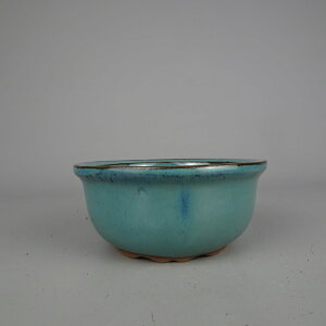 盆栽鉢 落款なし 小型 長辺 約 12cm 丸鉢 外縁 釉薬 中国鉢 新品 数量物