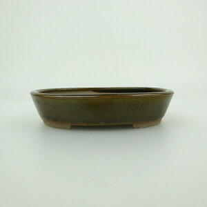 盆栽鉢 青香 小鉢 長辺 約9.8cm 楕円鉢 釉薬 現品 送料無料