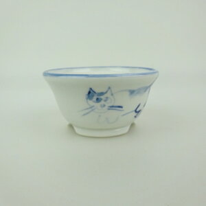 盆栽鉢 ゆうき祥石 小鉢 長辺 約 6.6cm 丸鉢 絵鉢 猫 ネコ ねこ 釉薬 観賞用 現品 新品