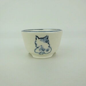 盆栽鉢 ゆうき祥石 小鉢 長辺 約 5.2cm 丸鉢 絵鉢 猫 ネコ ねこ 釉薬 観賞用 現品 新品
