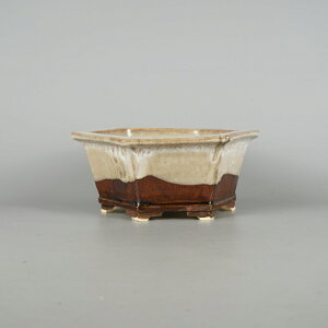 盆栽鉢 桂雲 福田桂雲 中型 長辺 約20.5cm 六角鉢 釉薬 新品 数量物 送料無料