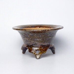 盆栽鉢 陶工房ヒラシマ 平島安夫 小鉢 長辺 約8.8cm 丸鉢 外縁 釉薬 観賞用 現品 新品 送料無料 鉢 植木鉢 趣味 人気商品 癒し プレゼント 贈りもの お祝い