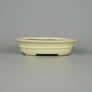 盆栽鉢 常滑 山房 小型 長辺 約13.5cm 楕円鉢 外縁 中帯 小判 白釉 釉薬 新品 数量物