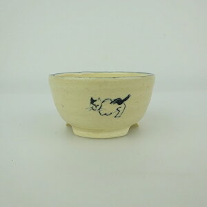 盆栽鉢 ゆうき祥石 小鉢 長辺 約 6cm 丸鉢 絵鉢 猫 ネコ ねこ 足跡 肉球 釉薬 観賞用 現品 新品
