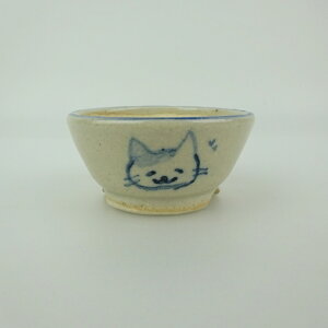 盆栽鉢 ゆうき祥石 小鉢 長辺 約 5.5cm 丸鉢 絵鉢 猫 ネコ ねこ 釉薬 観賞用 現品 新品