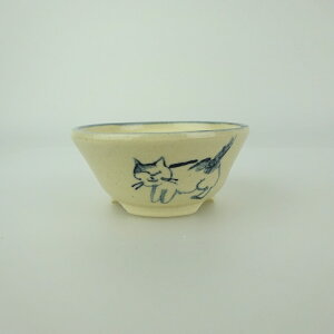 盆栽鉢 ゆうき祥石 小鉢 長辺 約 6.3cm 丸鉢 絵鉢 猫 ネコ ねこ 釉薬 観賞用 現品 新品