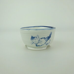 盆栽鉢 ゆうき祥石 小鉢 長辺 約 5.2cm 丸鉢 絵鉢 猫 ネコ ねこ 釉薬 観賞用 現品 新品