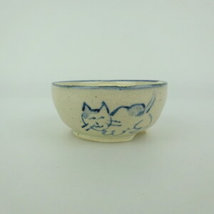 盆栽鉢 ゆうき祥石 小鉢 長辺 約 5.3cm 丸鉢 絵鉢 猫 ネコ ねこ 釉薬 観賞用 現品 新品