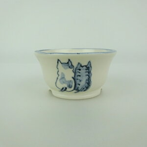 盆栽鉢 ゆうき祥石 小鉢 長辺 約 6.4cm 丸鉢 絵鉢 猫 ネコ ねこ 釉薬 観賞用 現品 新品