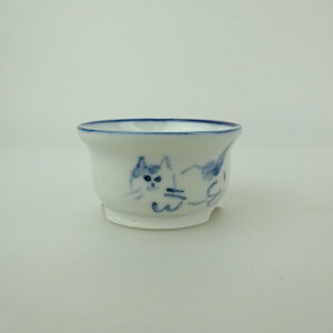 盆栽鉢 ゆうき祥石 小鉢 長辺 約 5.5cm 丸鉢 絵鉢 猫 ネコ ねこ 釉薬 鑑賞用 観賞用 現品 新品