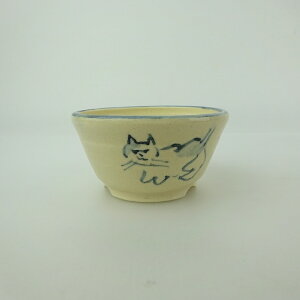 盆栽鉢 ゆうき祥石 小鉢 長辺 約 7cm 丸鉢 絵鉢 猫 ネコ ねこ 足跡 肉球 釉薬 鑑賞用 観賞用 現品 新品