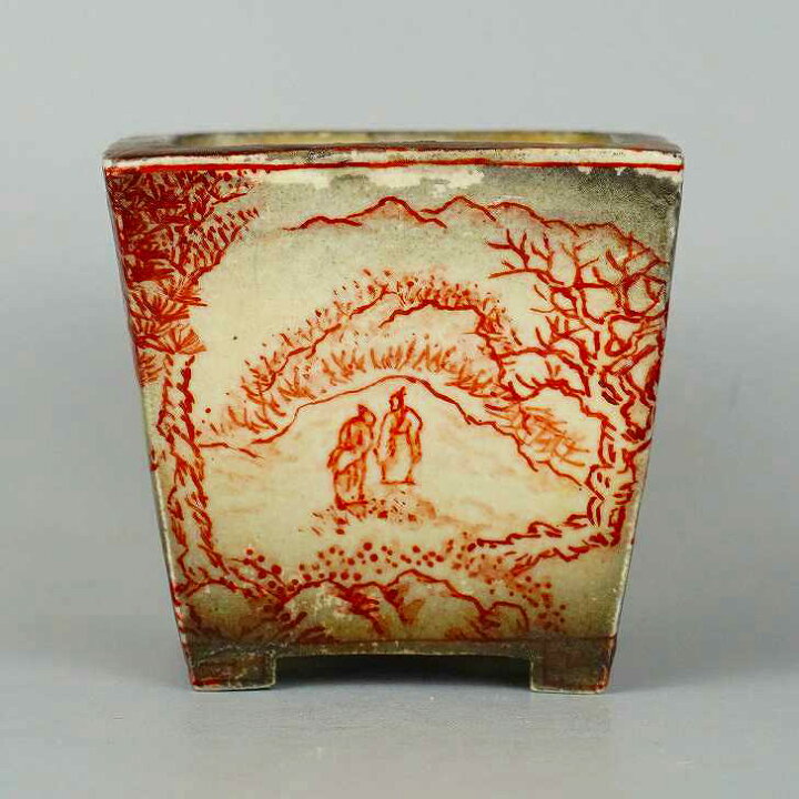 楽天市場】【中古】盆栽鉢 彦山人 小鉢 長辺 約 5.8cm 正方鉢 赤絵 