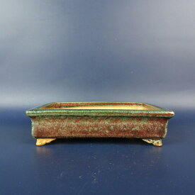 【中古】盆栽鉢 景仙 小型 長辺 約12.2cm 長方鉢 雲足 釉薬 現品 中古鉢 送料無料