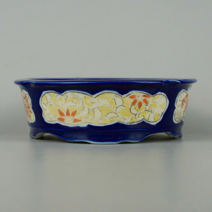 楽天市場】【中古】 盆栽鉢 月香 小型 長辺 約14cm 楕円鉢 窓抜 色絵 