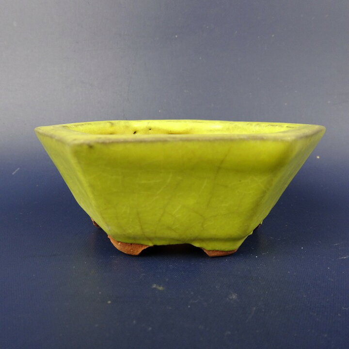 楽天市場】【中古】盆栽鉢 落款あり 小鉢 長辺 約9.5cm 六角鉢 黄釉 