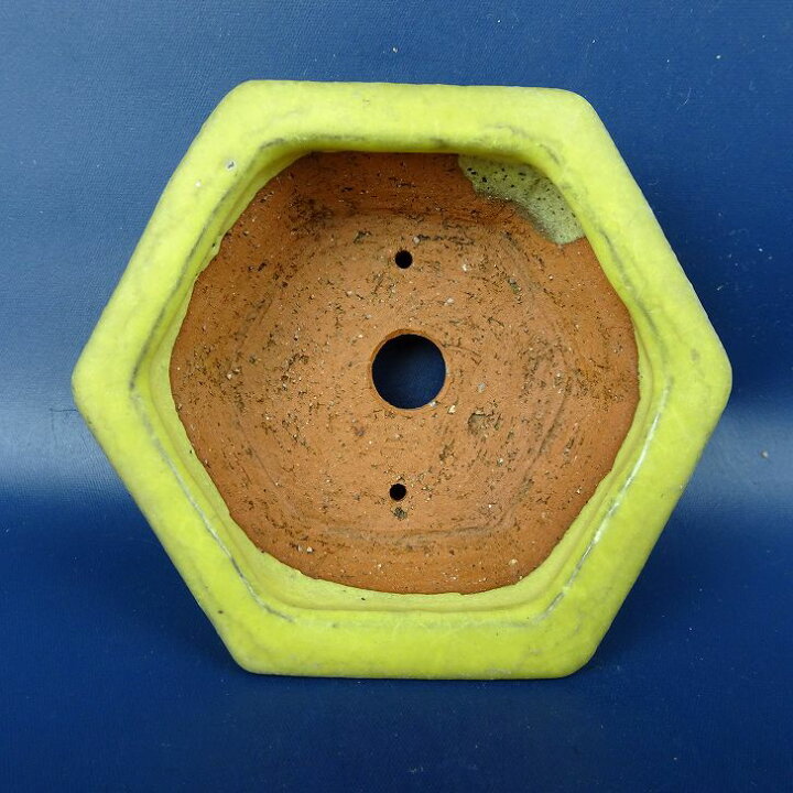 楽天市場】【中古】盆栽鉢 落款あり 小鉢 長辺 約9.5cm 六角鉢 黄釉 