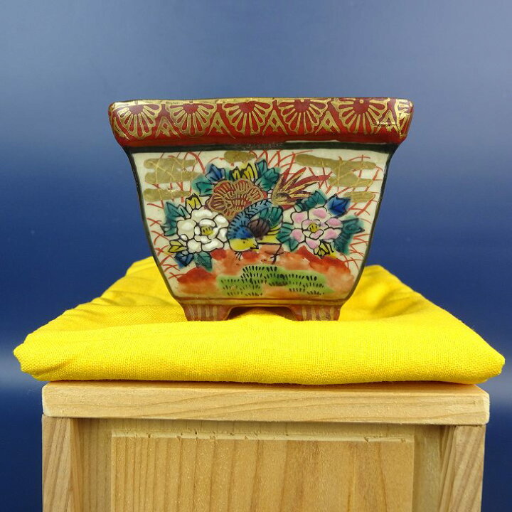 楽天市場】【中古】盆栽鉢 九谷 庄三 小鉢 長辺 約7cm 正方鉢 色絵 花 