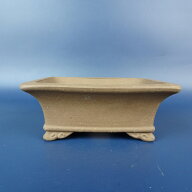 【中古】盆栽鉢 常滑 銭号 小型 長辺 約10.5cm 長方鉢 外縁 雲足 泥物 現品 中古鉢 送料無料