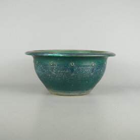 【中古】 盆栽鉢 常滑 秀峰 義村秀峰 中型 長辺 約 31cm 丸鉢 外縁 釉薬 現品 中古鉢 送料無料