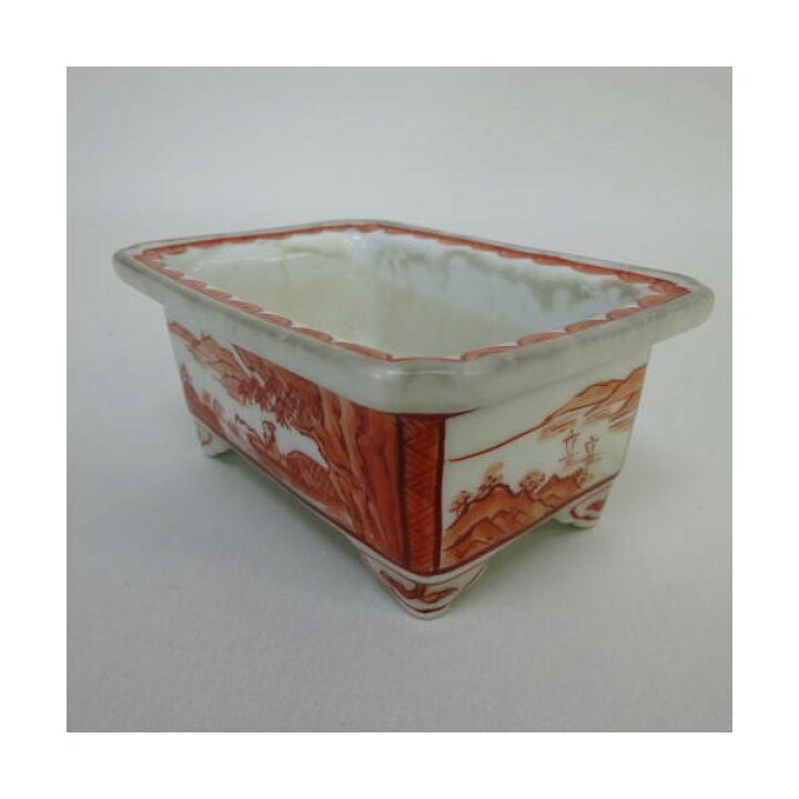 楽天市場】【中古】盆栽鉢 伊万里定石エ門 山水赤絵長方鉢 中古鉢 送料 