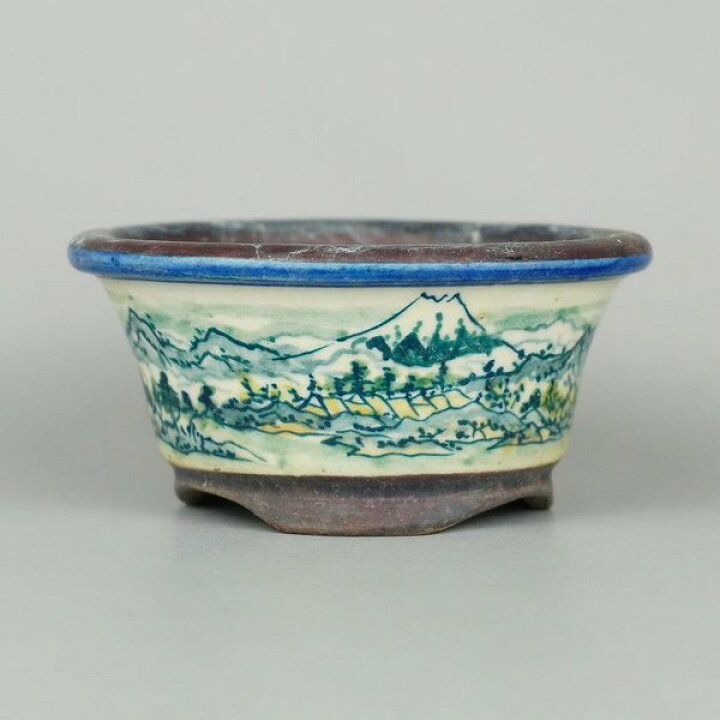 楽天市場】【中古】盆栽鉢 陶翠 陶翠筆 色絵 山水図 外縁 丸鉢 現品 