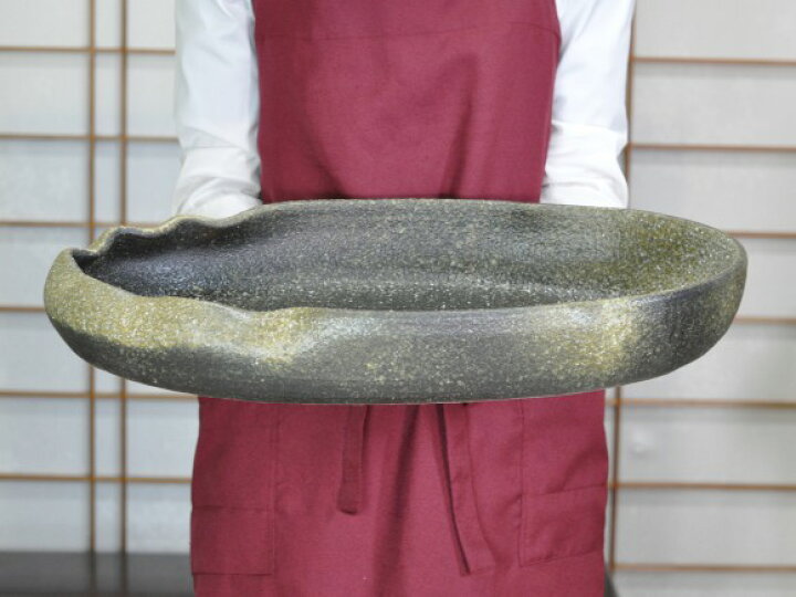 楽天市場】水盤 【信楽焼】 窯肌変形小判水盤18号 幅54cm×奥行き33cm 