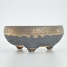 盆栽鉢 山野草鉢 信楽焼 幅 約 15.5cm 高さ 6.5cm 5号 〜5.5号 久庵 鉄鉢 5号 陶器鉢 金縁 黒系 灰 植木鉢 ミニ盆栽用 寄せ植え用 和風 和鉢 ミニ 鉢 盆栽用 陶器