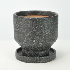 植木鉢 トゥルー モダン中浅丸鉢 受け皿付き ブラック 3号 幅10cm×高さ9.5cm 観葉植物 多肉植物 ミニ盆栽 bonsai 山野草 鉢植え