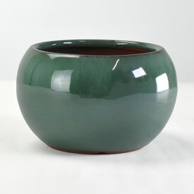 盆栽鉢 万古焼 グリーン3.5号丸鉢 幅10.8cm奥行10.8cm高さ6.8cm 植木鉢 山野草鉢 陶器鉢 盆栽 苔盆栽 観葉植物 多肉植物