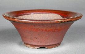 盆栽鉢 山野草鉢 小石原焼辰砂釉丸鉢 4号 12cm 赤色 小品盆栽 ミニ盆栽 山野草 野草に最適