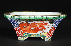 九谷晃雲色絵龍図長方鉢 盆栽鉢 鉢 植木鉢 小鉢 bonsaipot 作家鉢 くたに 九谷焼伝統工芸士・佐藤剛志 小品・ミニ盆栽に最適 送料無料