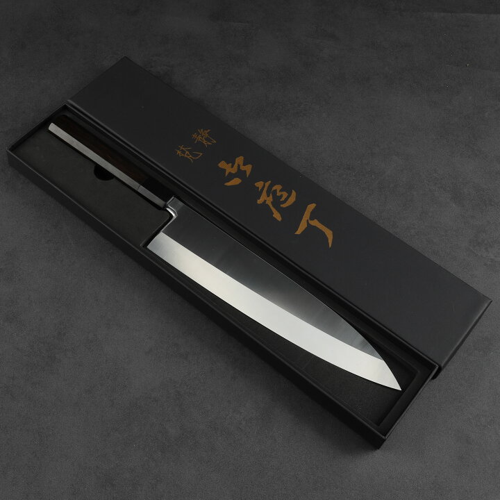 6910 出刃包丁 5寸 刃渡り150mm 刺身包丁 本出刃 黒檀黒水牛角八角柄  