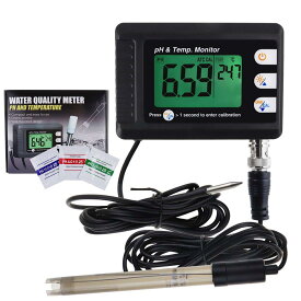 TEKCOPLUS 高精度多機能 2 in 1 PH測定器 PHと温度モニター PH計 ペーハー 温度計 水質測定器 ATC 自動温度補正 BNC電極付き 水質検査 水耕栽培 実験室 水族館 水槽 温泉 プール用 (日本語取扱説明書)