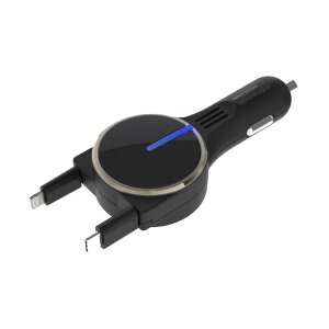 ペルシード(Pellucid) 車内用品 スマホ充電器 ツインリール充電器 Lightning/Type-C BK SPJ2004